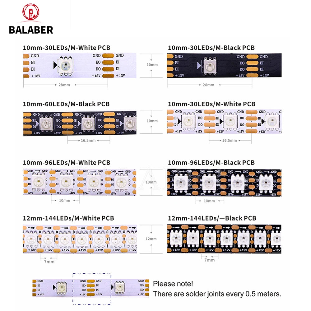 DC12V WS2815 1m-5m WS2813 WS2812B RGB LED Pixels