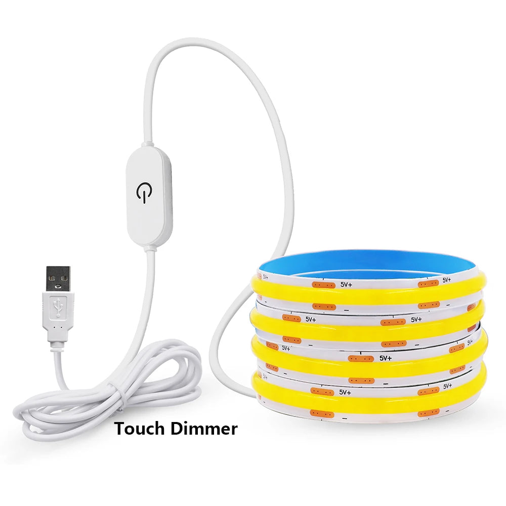 5V USB COB LED Strip Light 3Keys Touch Dimmable ON/OFF Switch