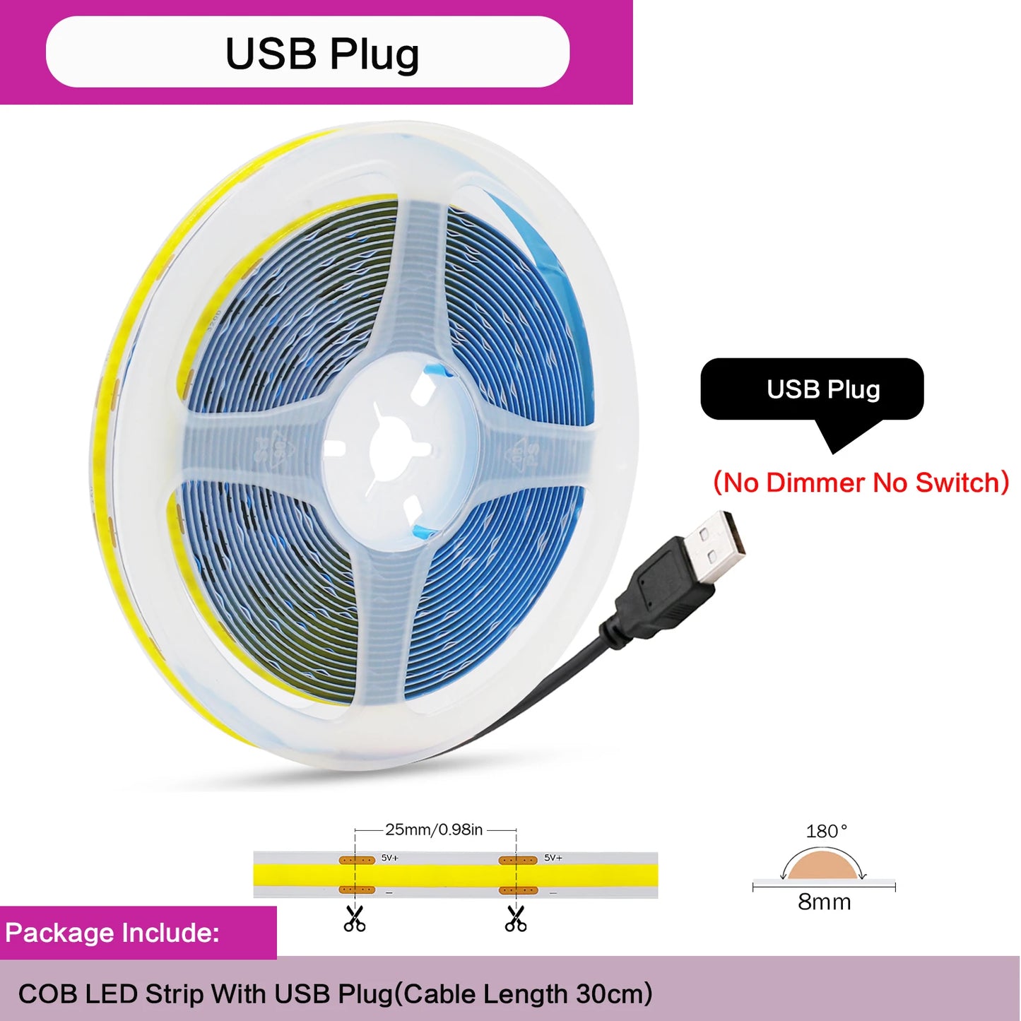 5V COB LED Light Strip With Touch Dimmer/ON OFF Switch