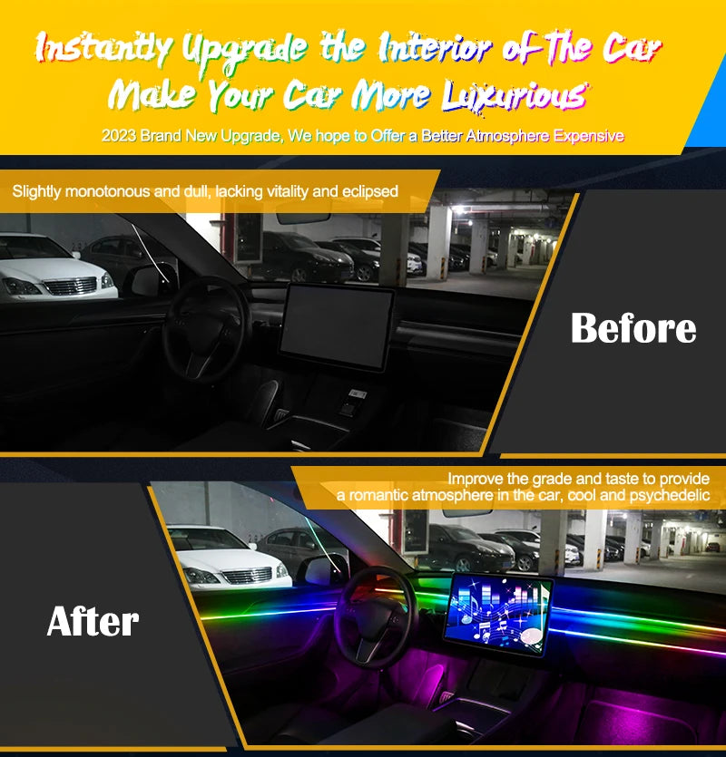 18 in 1 Car Ambient Light 64 Color Acrylic Strips App Control