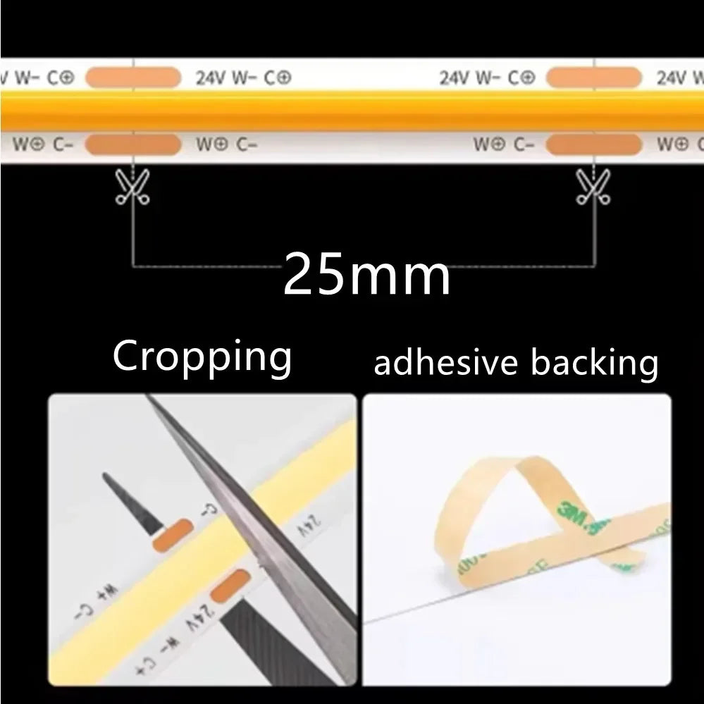 0.5M-10M FOB COB LED Strip Lights DC24V High Density