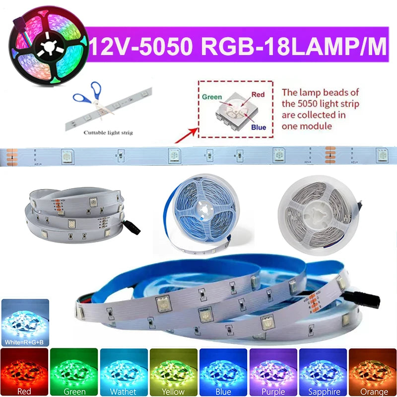 WiFi LED Strip Lights 5-30M 220V 110V RGB 5050 Tape Lamp