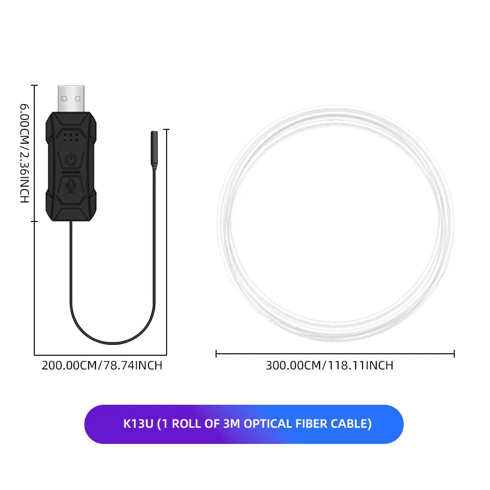 Car RGB LED Ambient Light Strip USB Fiber Optic Atmosphere
