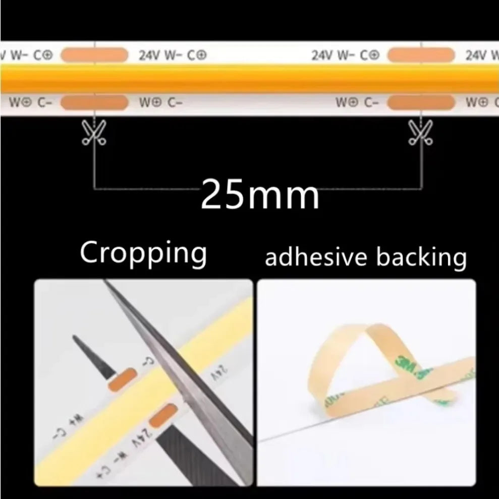 0.5M-10M FOB COB LED Strip Lights DC24V High Density