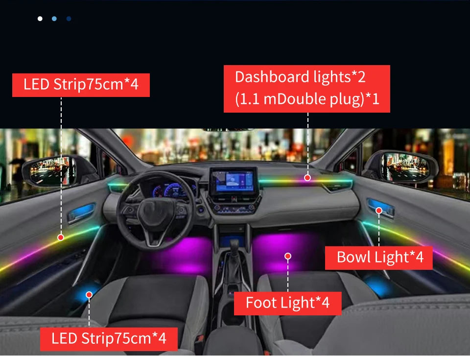 Led Car Ambient Lights RGB 213 64 Color Acrylic Strips