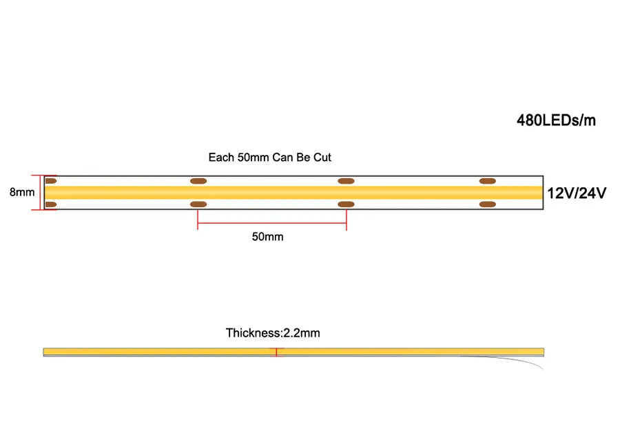 FOB COB LED Strip Lights  Flexible Dimmable LED Tape