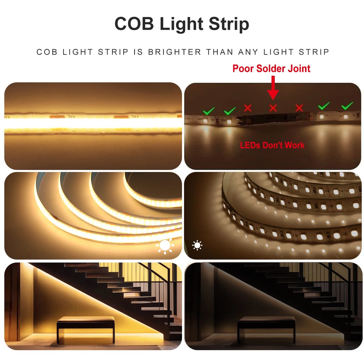 3AA Battery Power COB LED Strip Light 5V 320LEDs