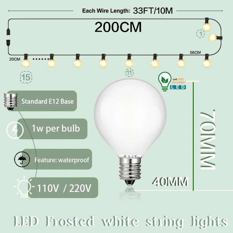 Vintage G40 Frosted Milky Glass String Lights Outdoor