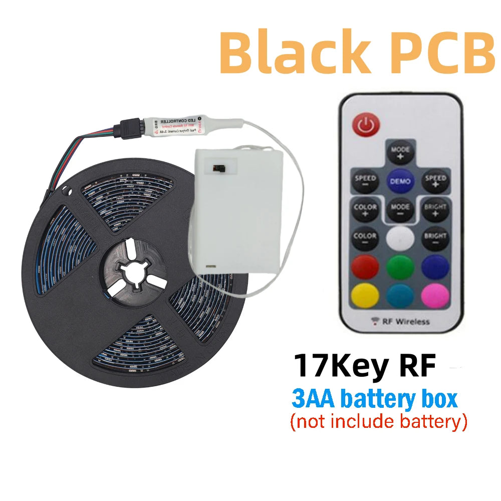3AA Battery Power RGB Led Strip Light 5V 5050 with 3/17/24 Key