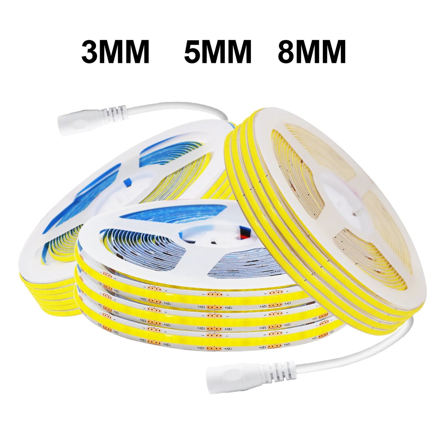 3mm 5mm 8mm COB LED Strip Light 5V 12V 320LEDs/m High Density