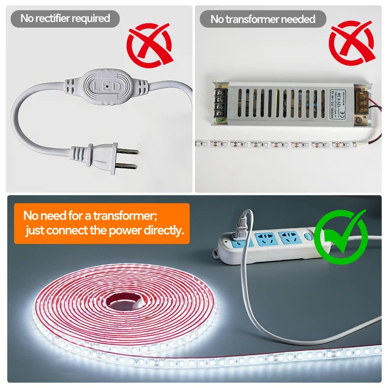 AC 220V LED Strip Light Waterproof Flexible Ribbon Tape
