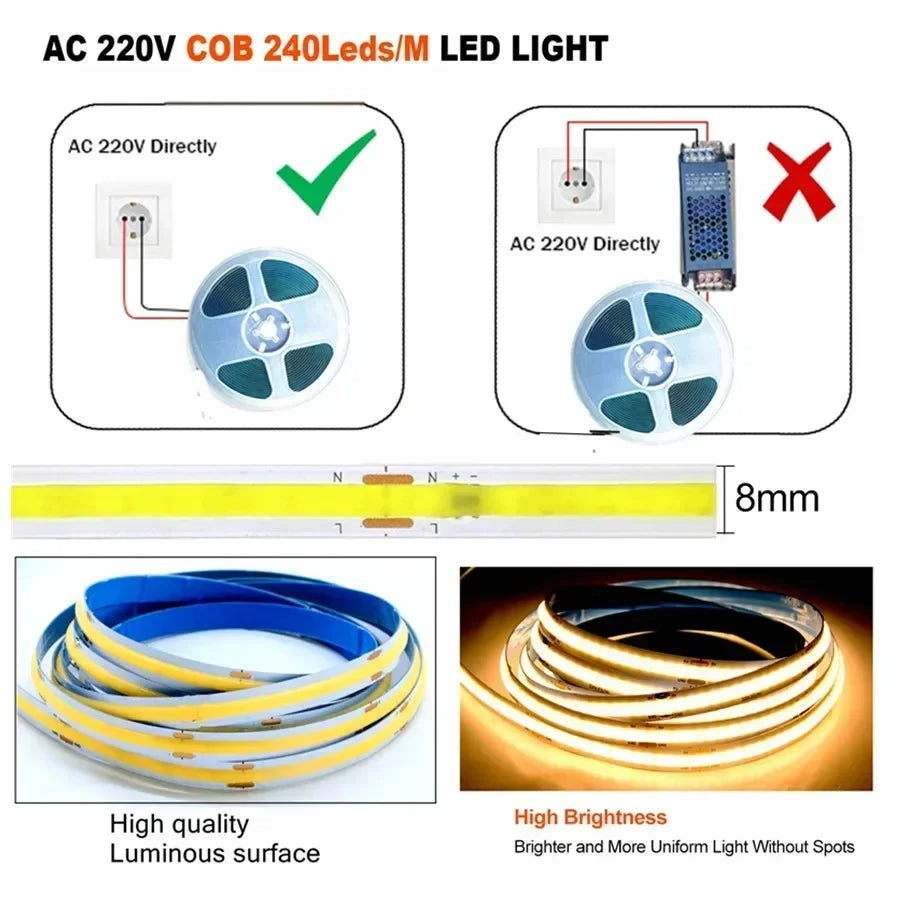 Flexible Tape Lights Dimmable COB LED Strip Light Smart
