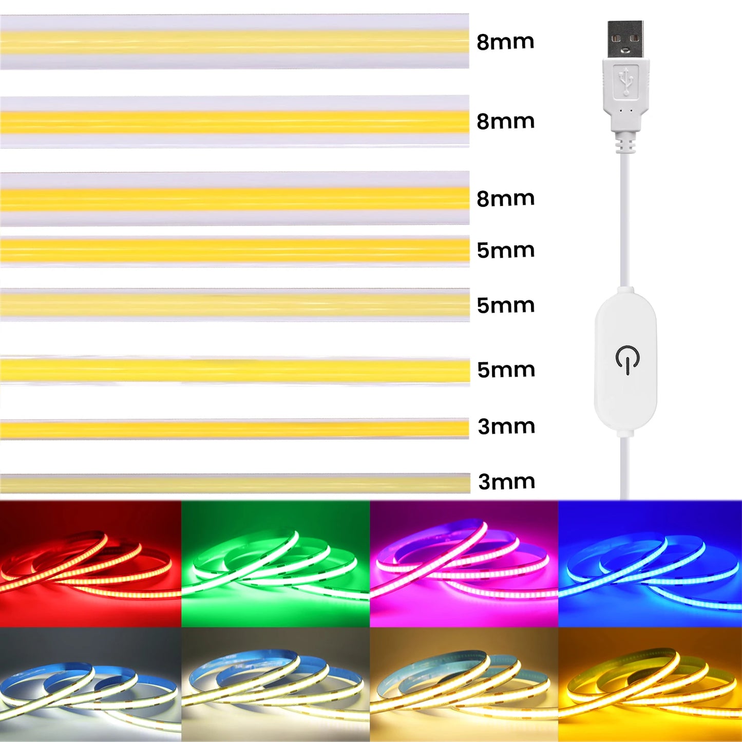 COB LED Strip with Touch Switch 5V USB Flexible Tape