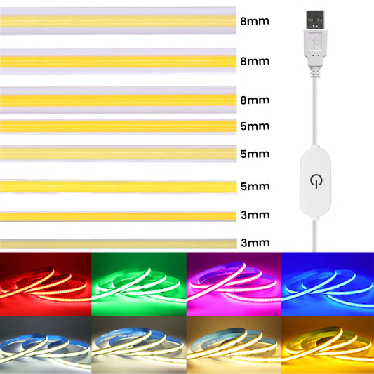 COB LED Strip with Touch Switch 5V USB Flexible Tape