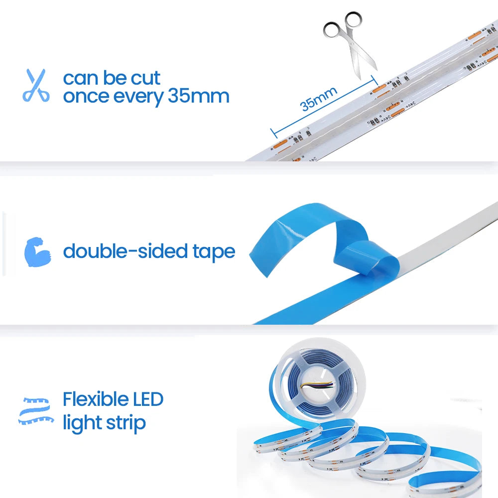 DC 12V 24V COB LED Strip RGBCCT High Bright Led Tape Diode