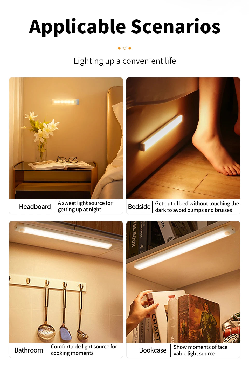 Motion Sensor LED Cabinet Light Rechargeable Induction Night Light
