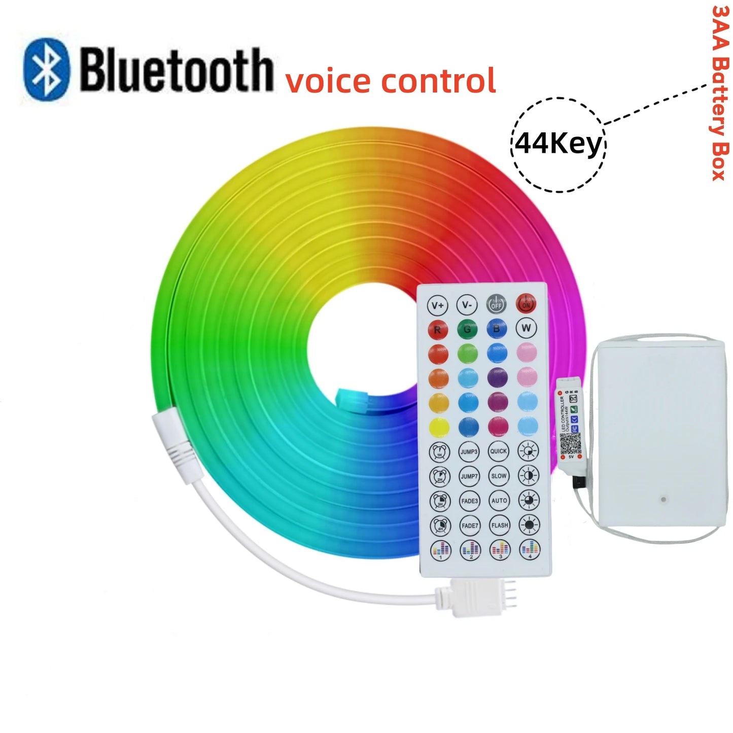 5V RGB Neon Strip Light 1M 2M 3M 3AA Battery Box