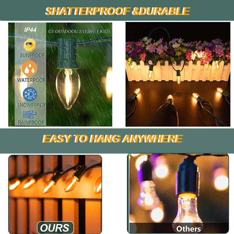 Garland C7 Candle Led String Lights Waterproof Outdoor Indoor