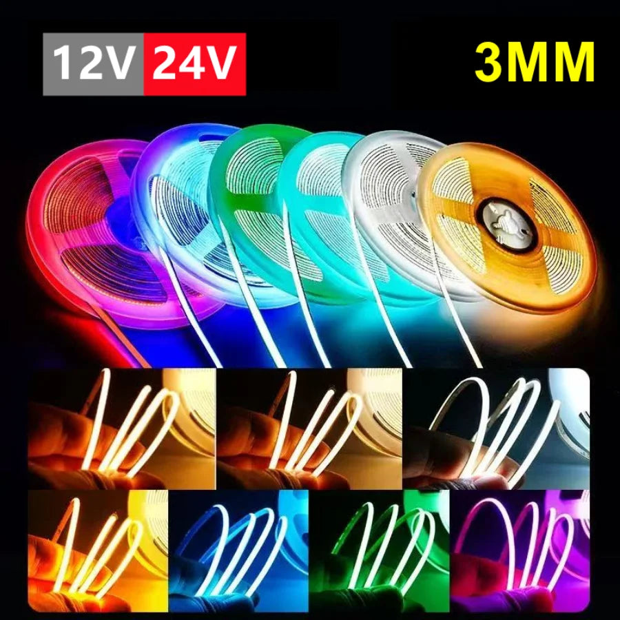 Ultrafine COB LED Strip Light Dimmable 5m High Density Flexible 400LEDs Light Strip