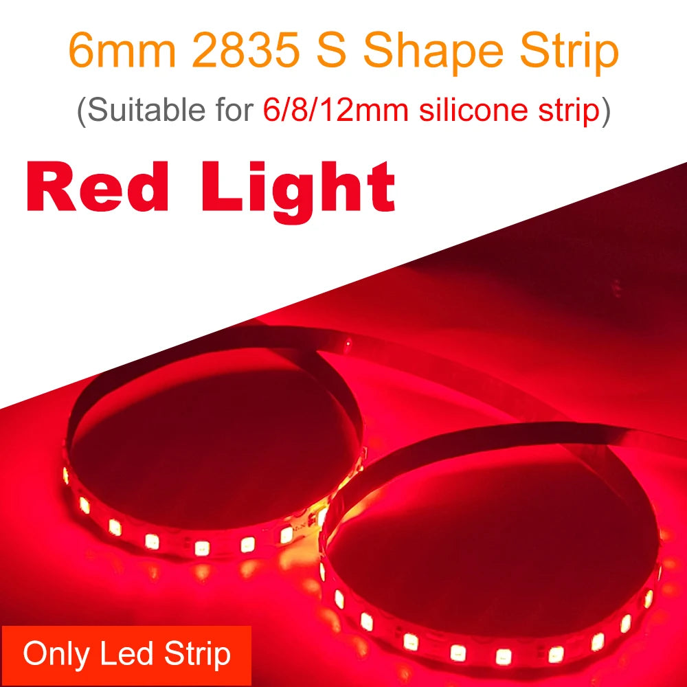 6mm Width DC12V 2835 S Shape LED Strip Flexible Foldable Tape Light