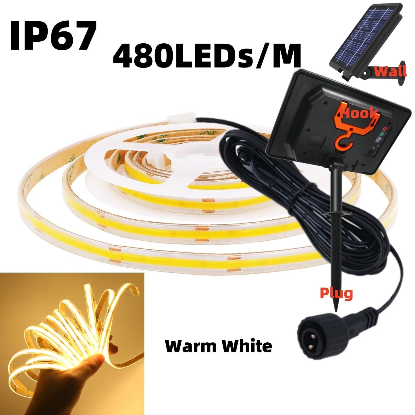 DC 24V COB Solar Neon Light Strips 320LEDs 480LEDs Lighting