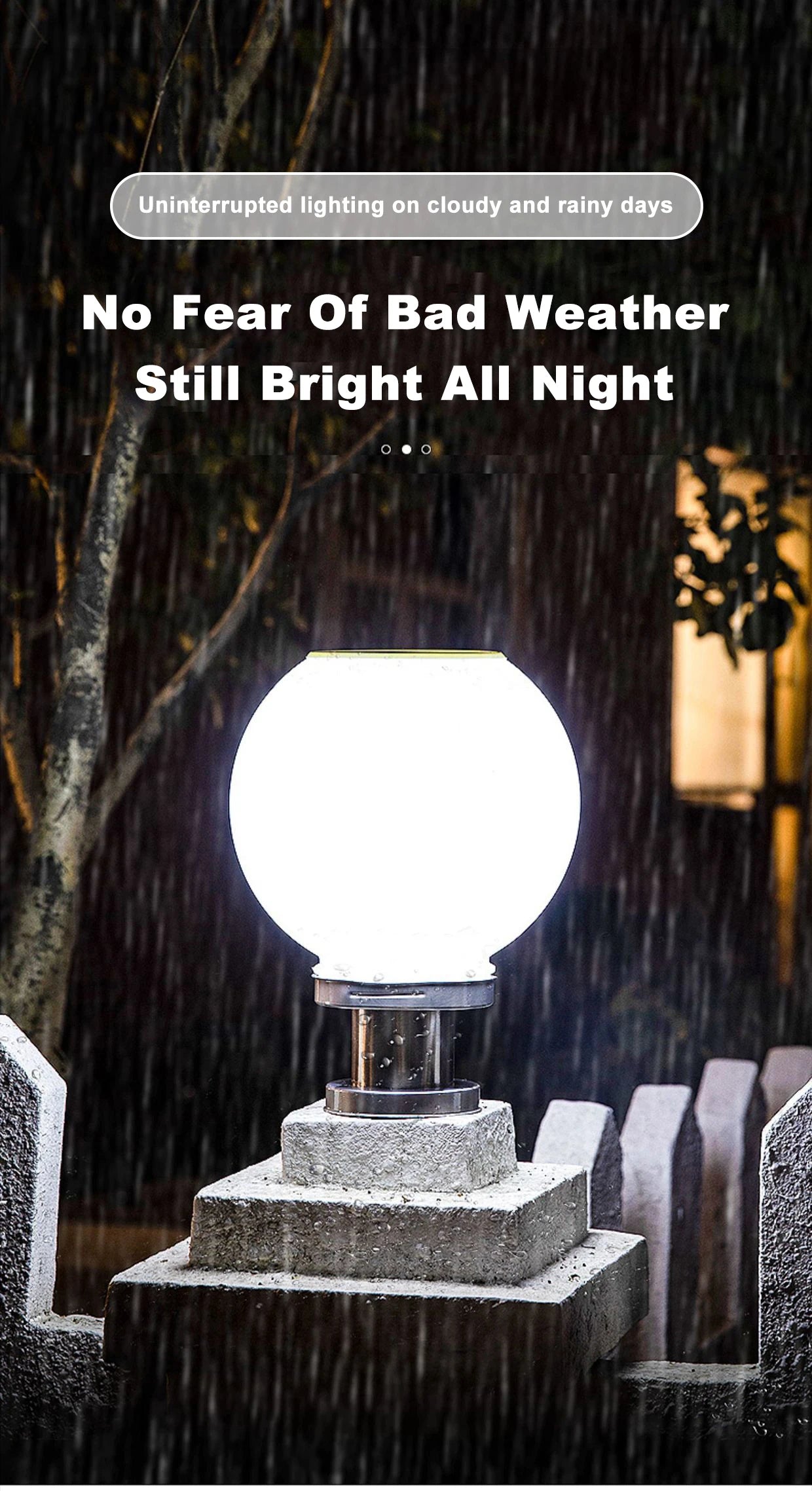 40CM LED Solar Column Head Light Courtyard Corner Light