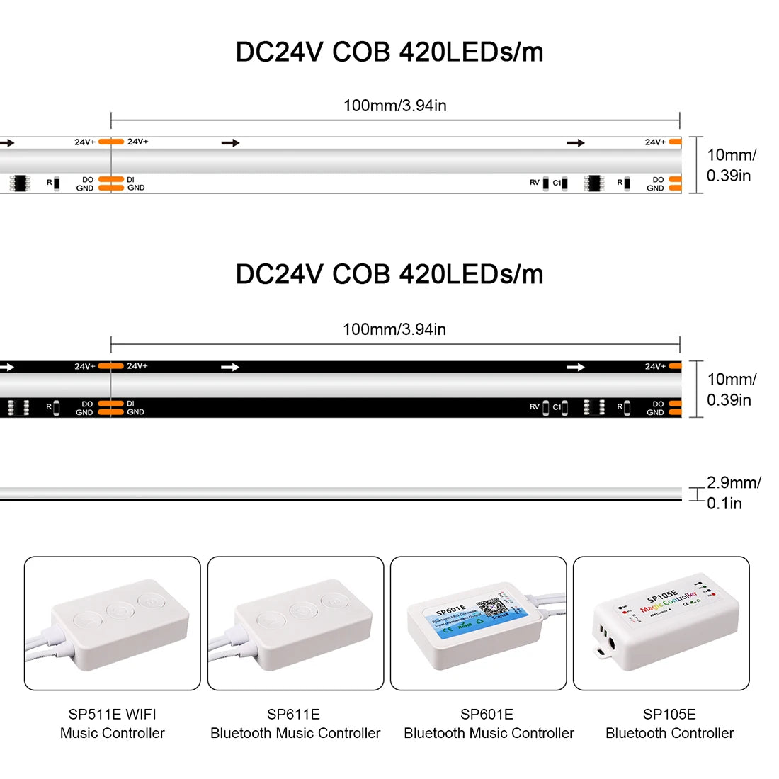 SPI COB LED Strip WS2811 RGB+IC Addressable 420LEDs