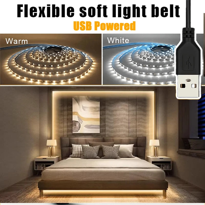 5V USB LED Strip Lights,1m/2m/3m/5m/10m Lights with Adhesive Backing