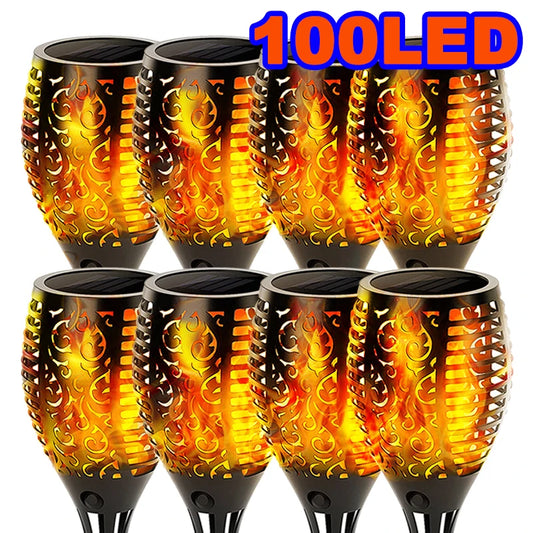 100 LED Solar Garden Decor Torch Light Flickering Flame