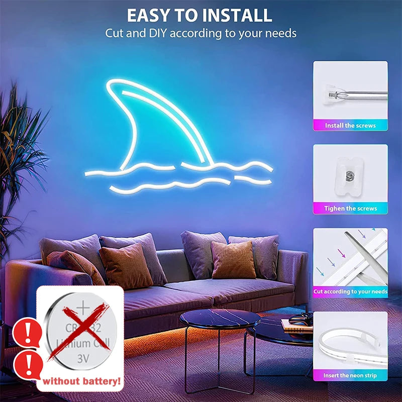 RGB LED Neon Lights with 44Keys Remote Flexible Neon Strip Lights
