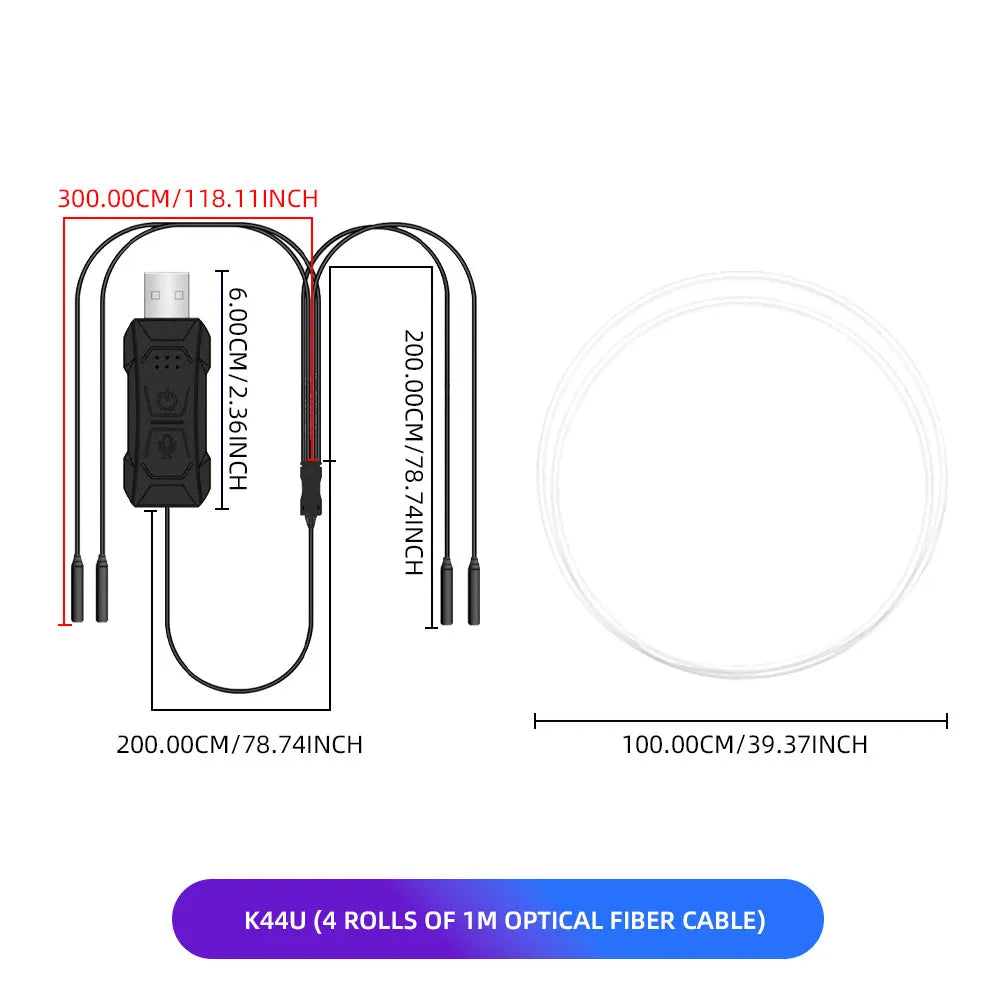 Car RGB LED Ambient Light Strip USB Fiber Optic Atmosphere