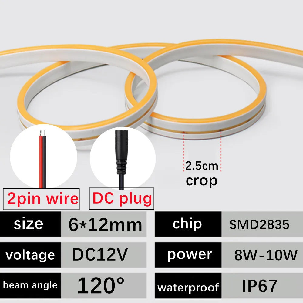 LED Neon Light Strip DC 12V Waterproof Neon Sign 6X12mm