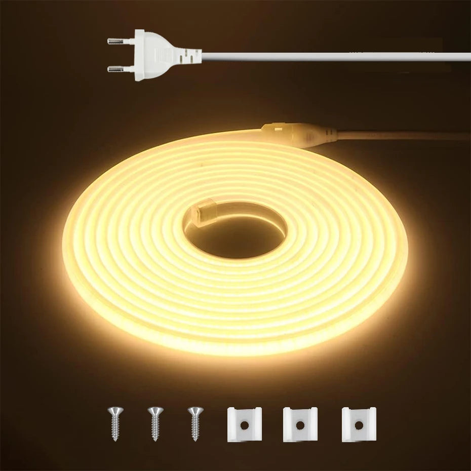 220V COB LED Strip Light with EU AU Switch/Dimmer Plug Super Bright