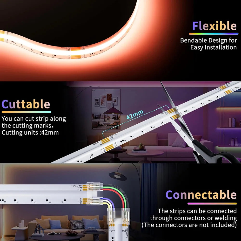 COB RGB+CCT LED Strip Flexible Dimmable Room Liner Light