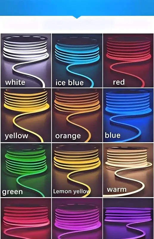 11 Light Colors 12V LED Neon Light Strip Wire/DC Plug