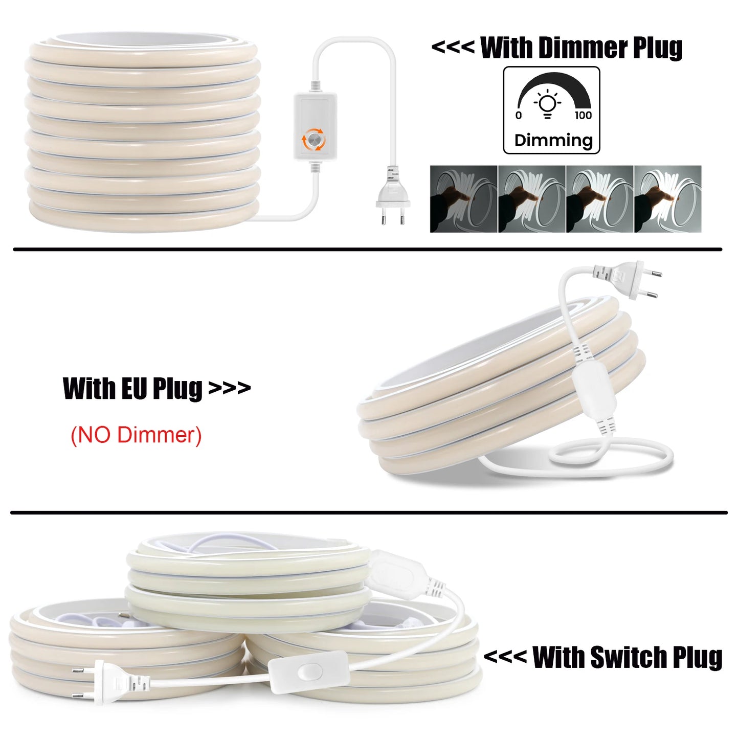 AC 220V Waterproof COB LED Strip Light With EU Switch Plug
