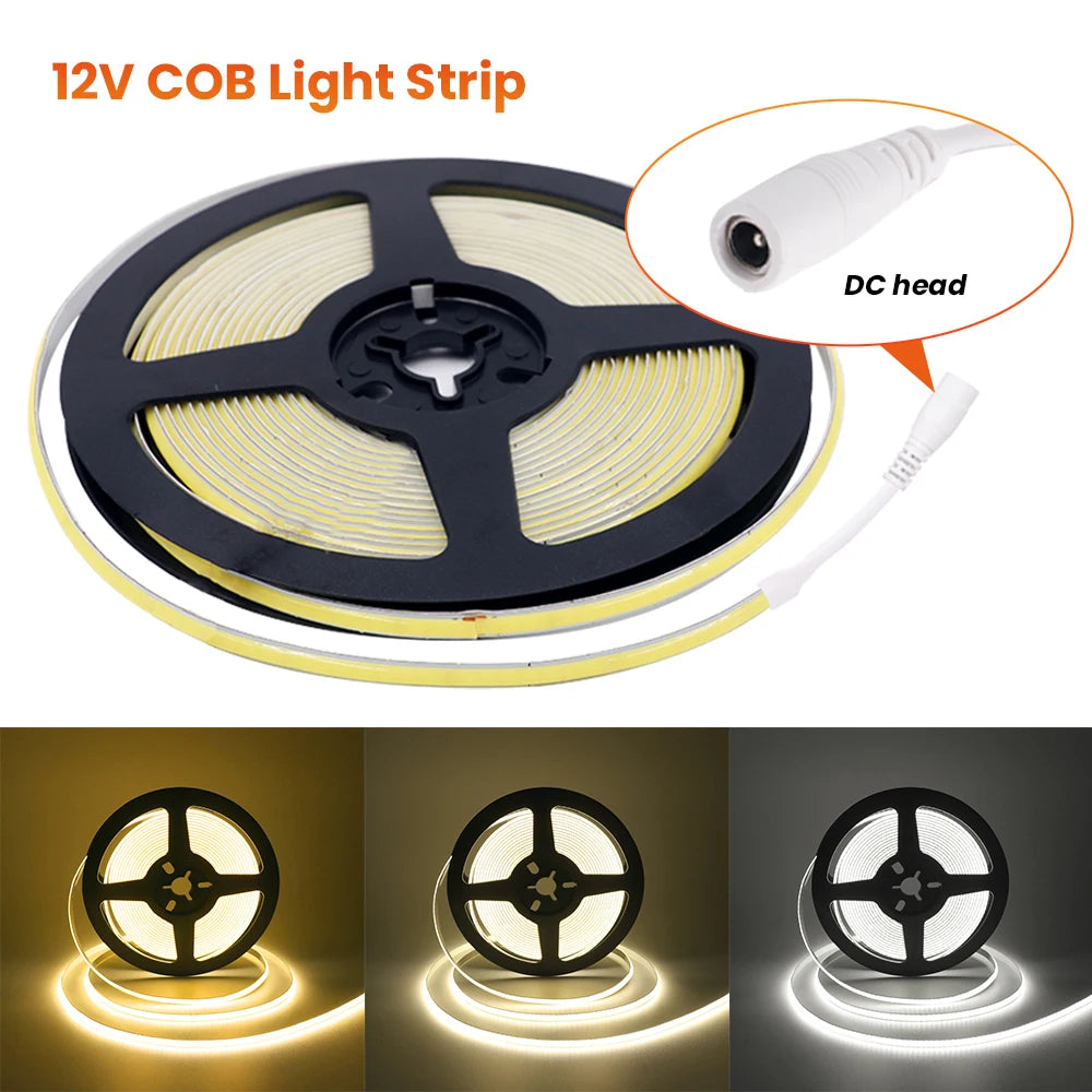 DC 5V 12V COB LED Strip  COB LED Tape Light Bar Lighting