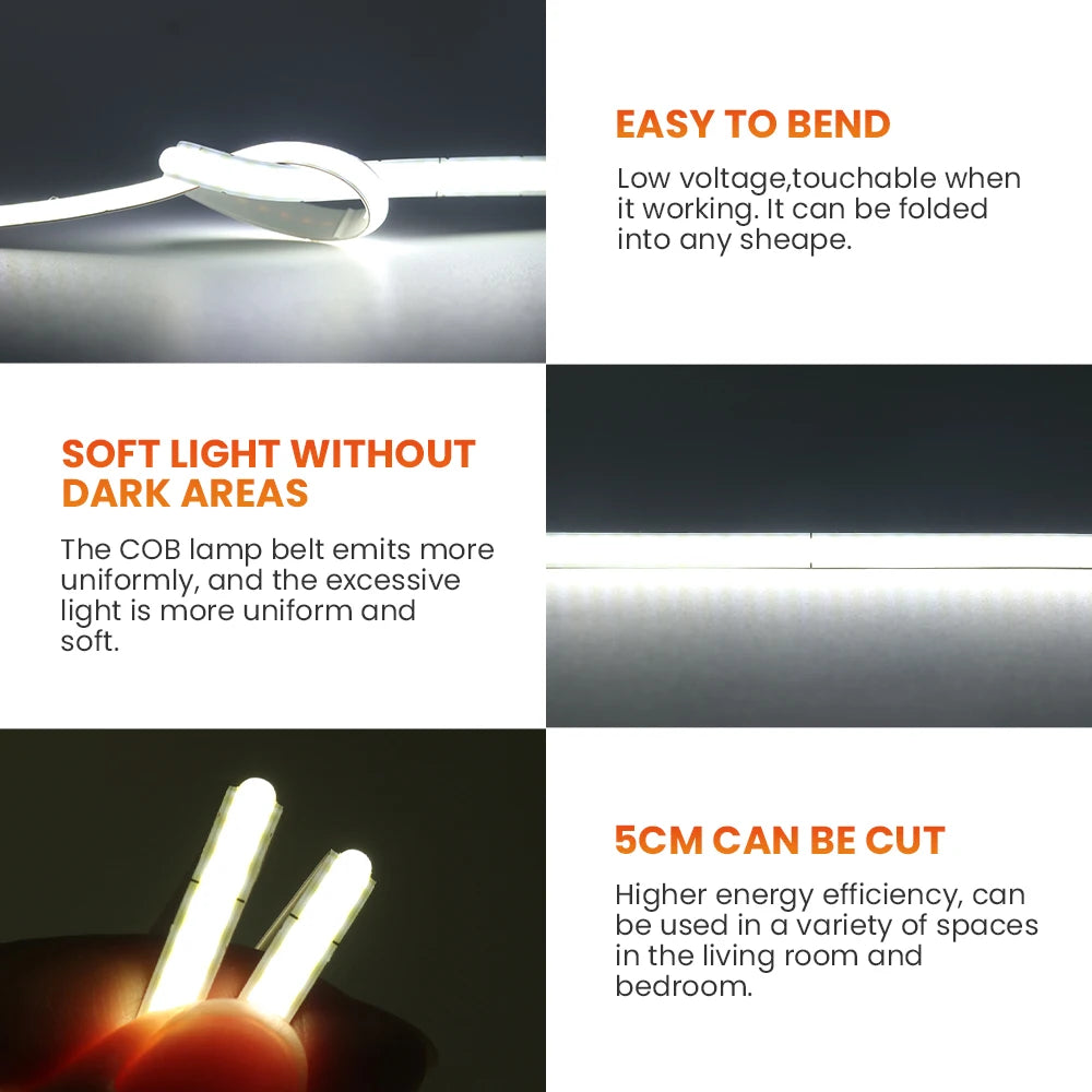 DC 5V 12V COB LED Strip  COB LED Tape Light Bar Lighting