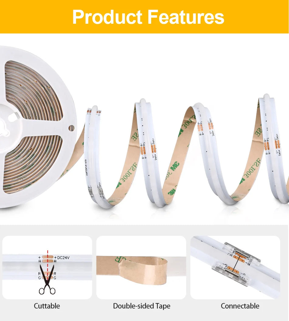 RGB COB LED Strip 576 LEDs/m High Density Flexible Dimmable