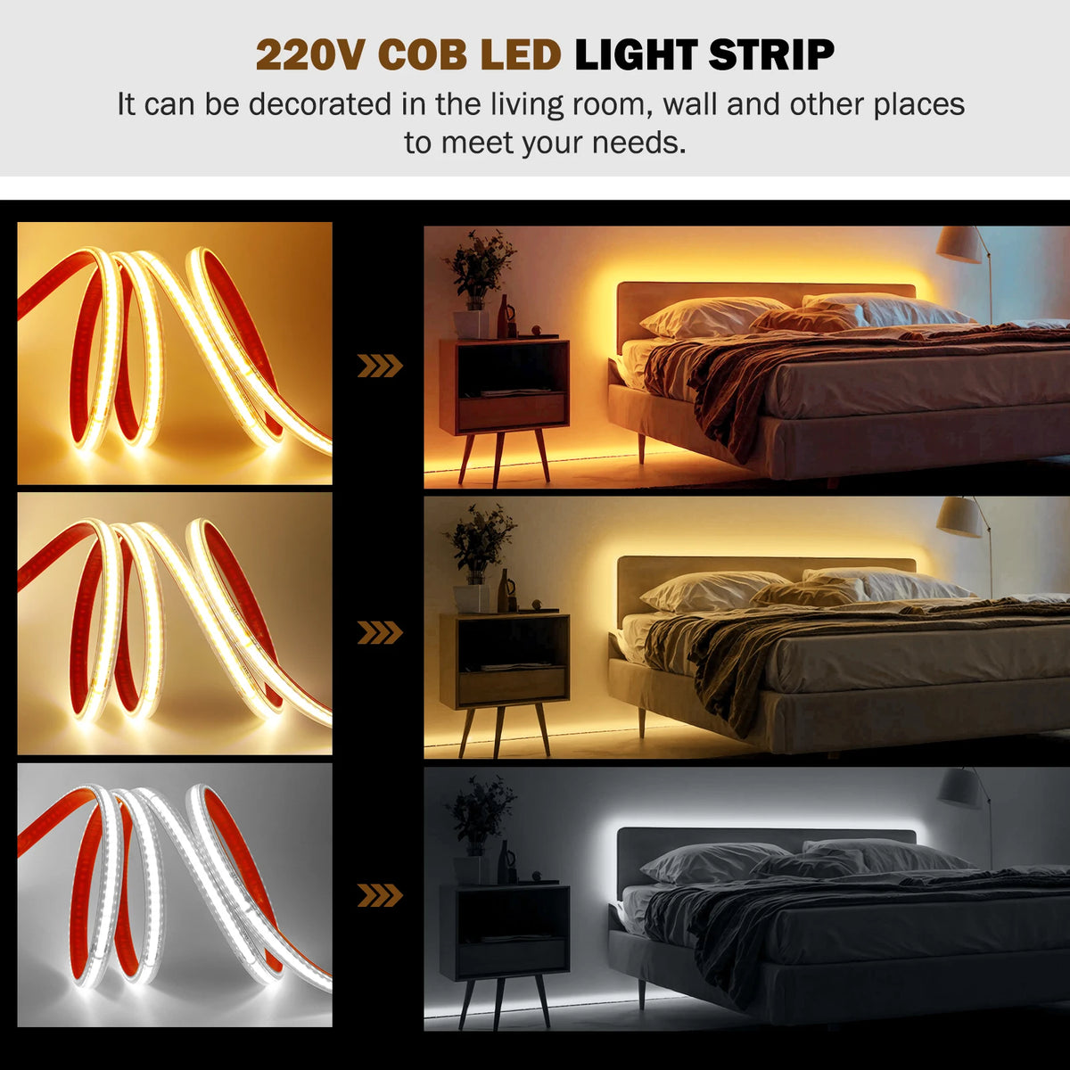 220V COB LED Strip IP65 Waterproof Flexible Tape Light