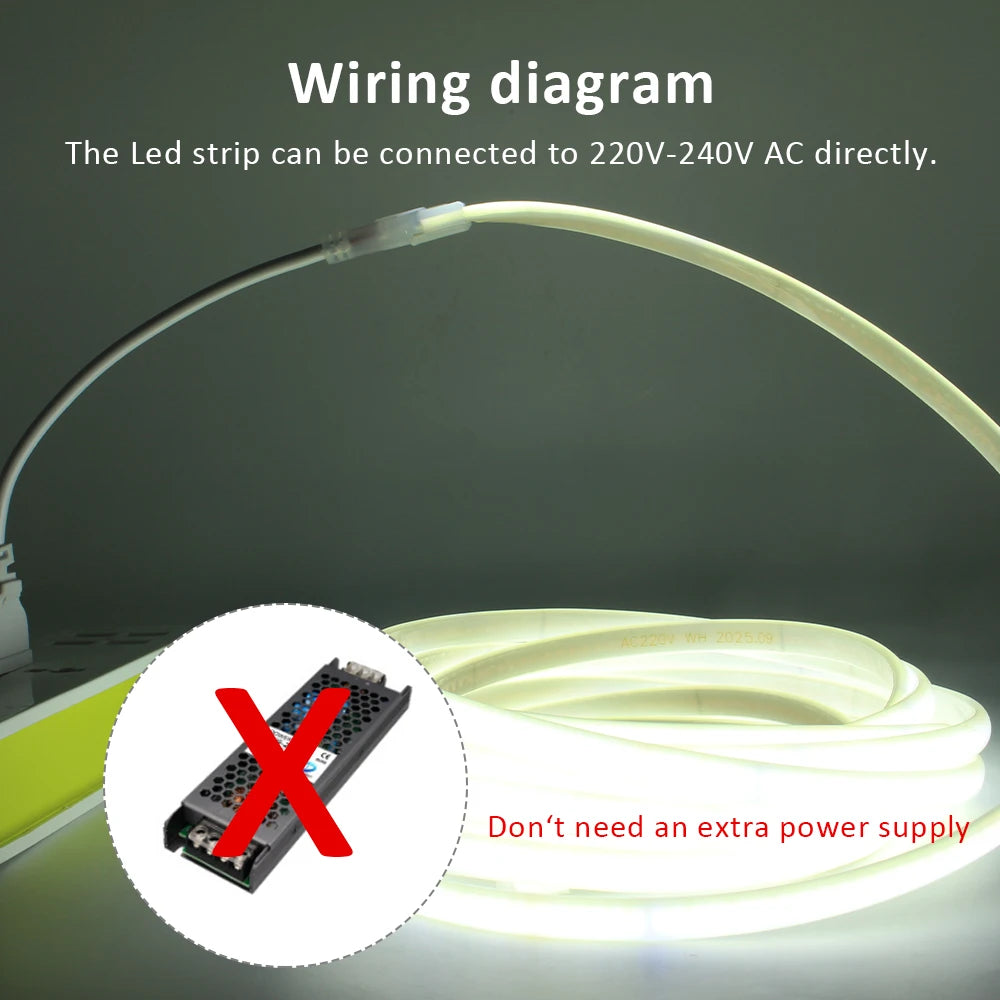 220V IP67 Waterproof COB Led Strip 3000K 4000K 6000K 240LEDs