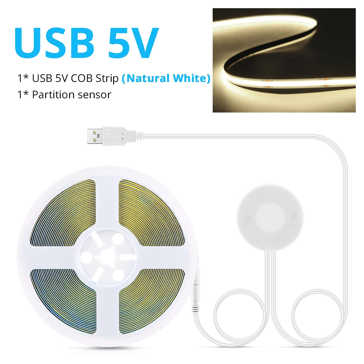 Super Bright USB COB LED Strip Light 320leds/m DC 5V