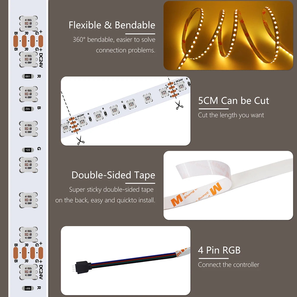 PCB RGB LED Strip Light 5m Flexible Adhesive Tape