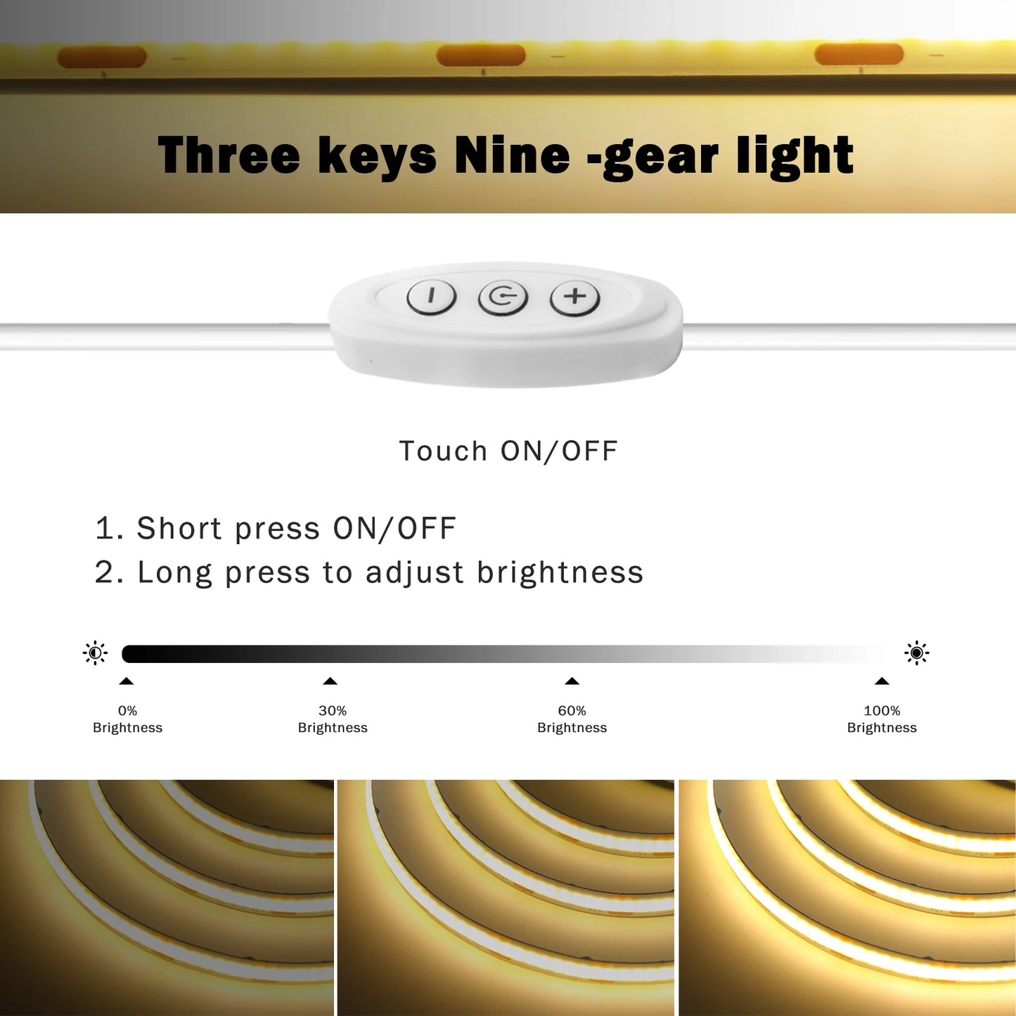 5V COB LED Light Strip With Touch Dimmer/ON OFF Switch