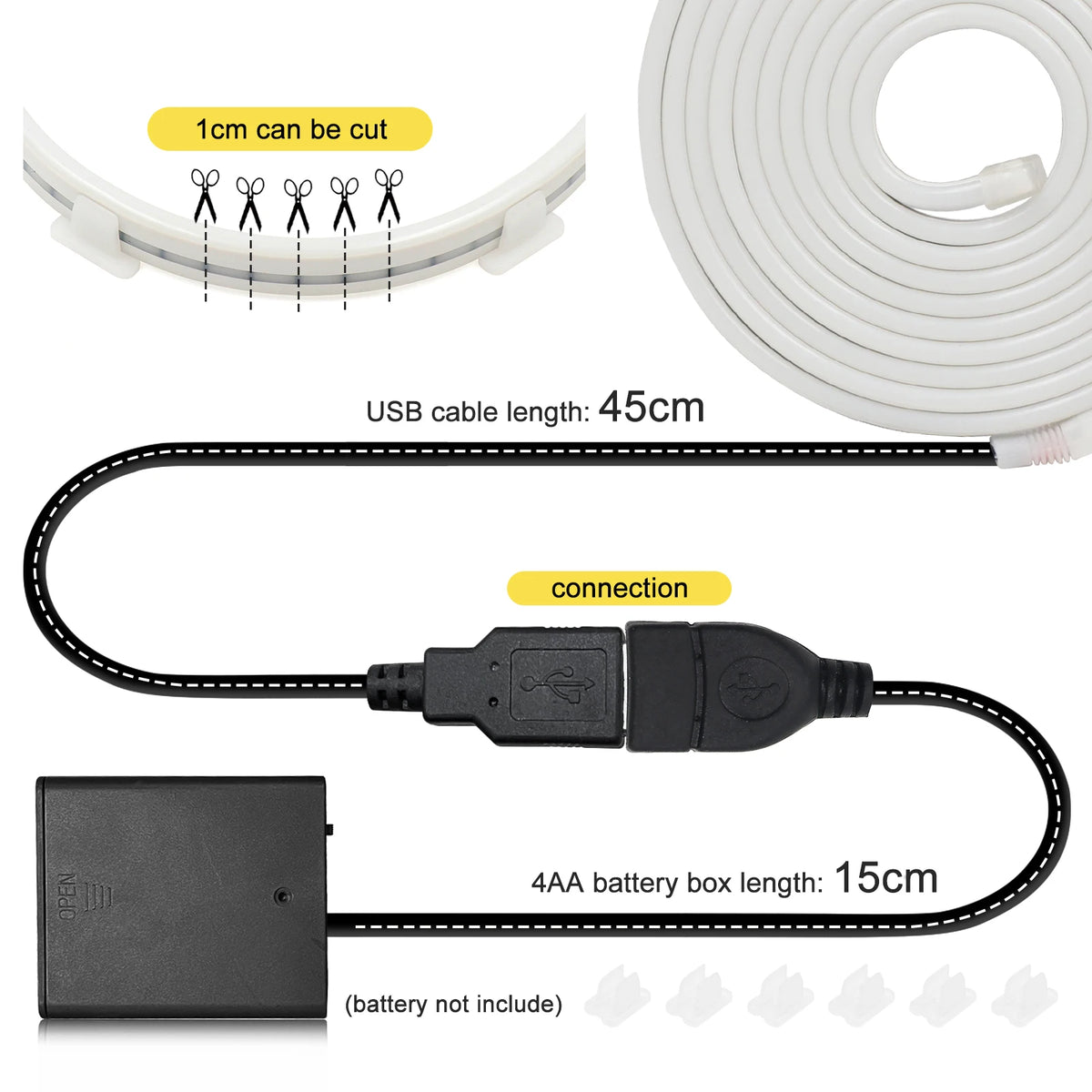 USB Neon LED Strip Light 5V 120LEDs Flexible Neon Rope Tape