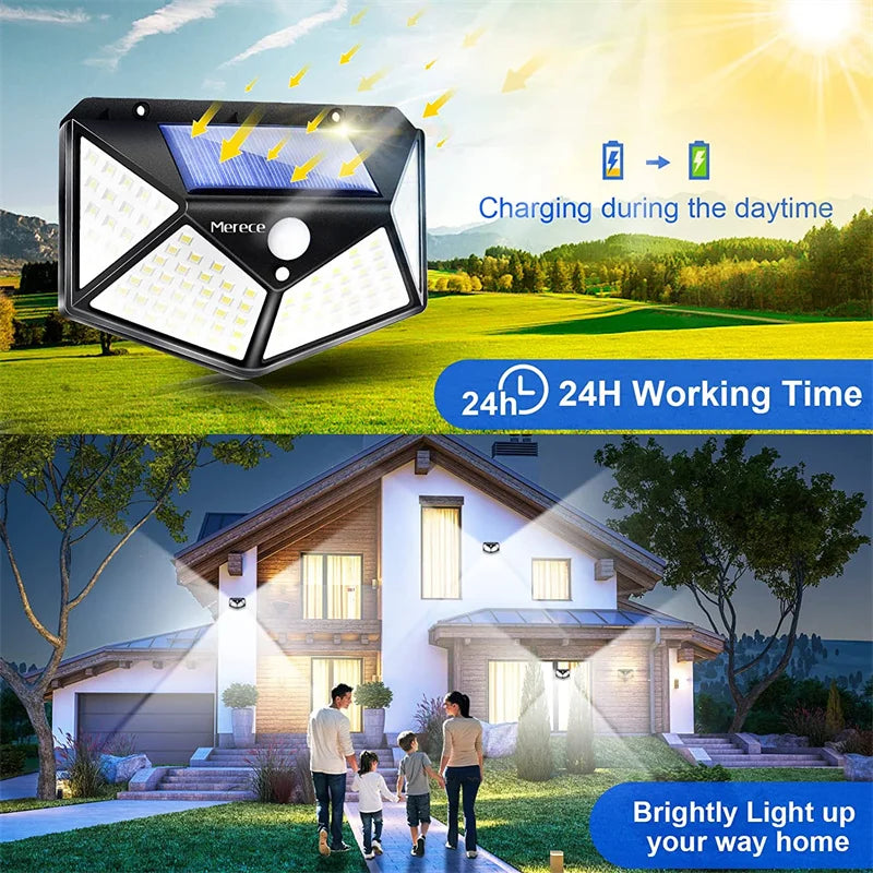 1-12 Pack Solar Lights Outdoor 100 LED Wall Lamp