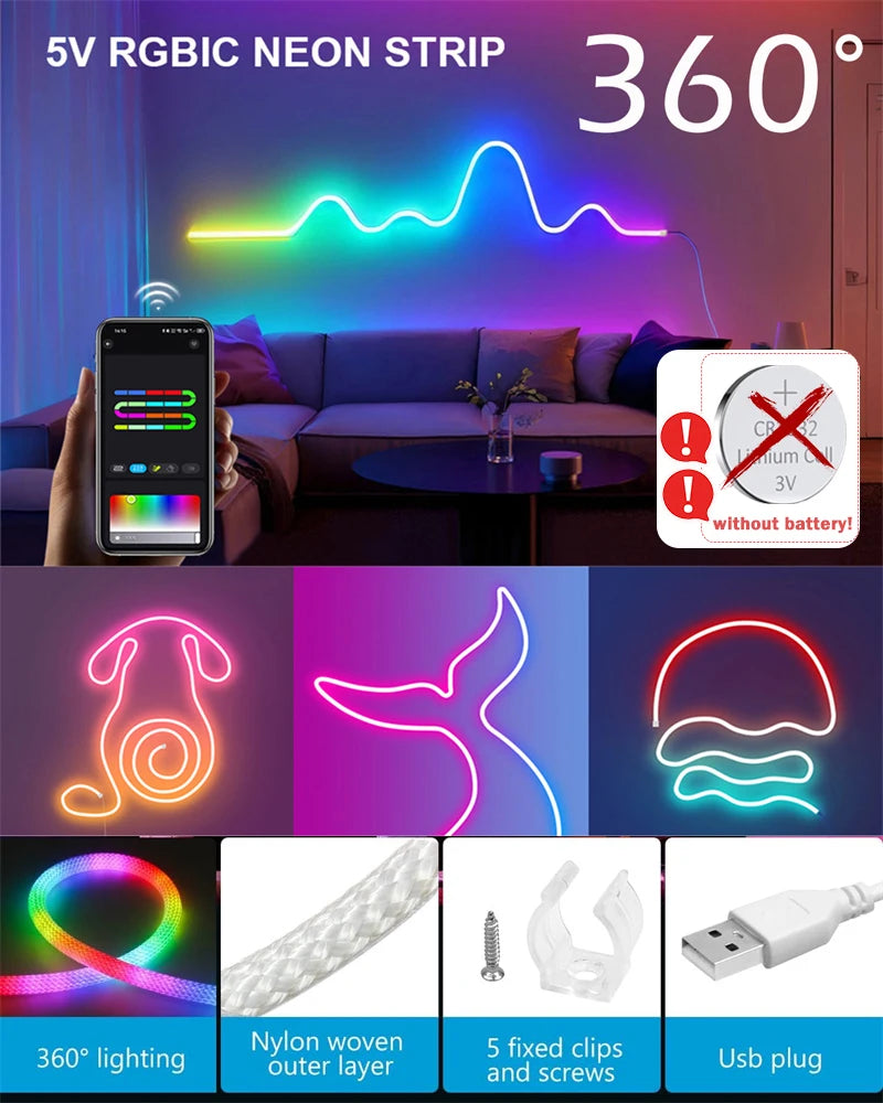 360 Degree Round Reticulate Neon LED Strip with Remote Control