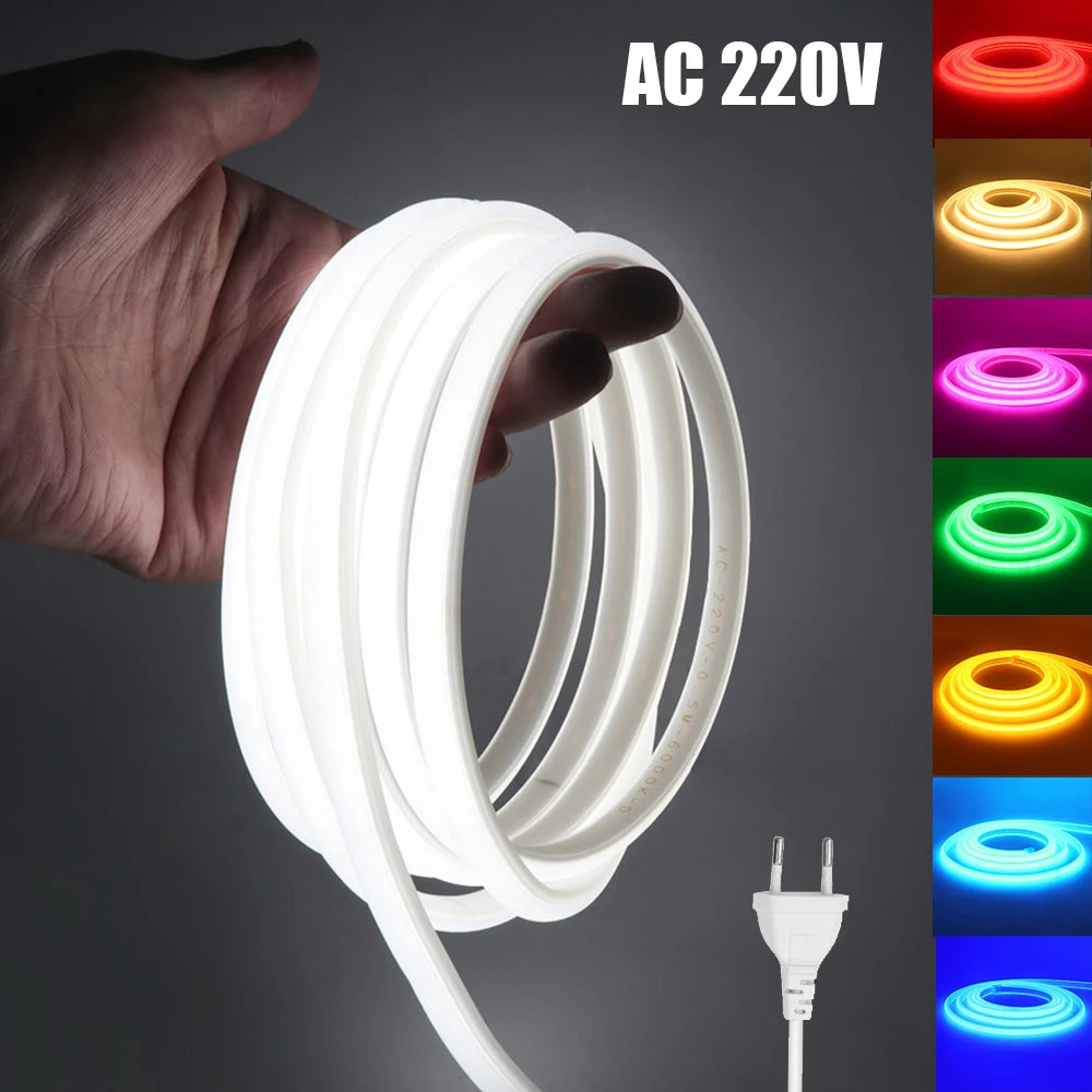 220V COB Strip Waterproof Home Decor Outdoor Flexible LED Light