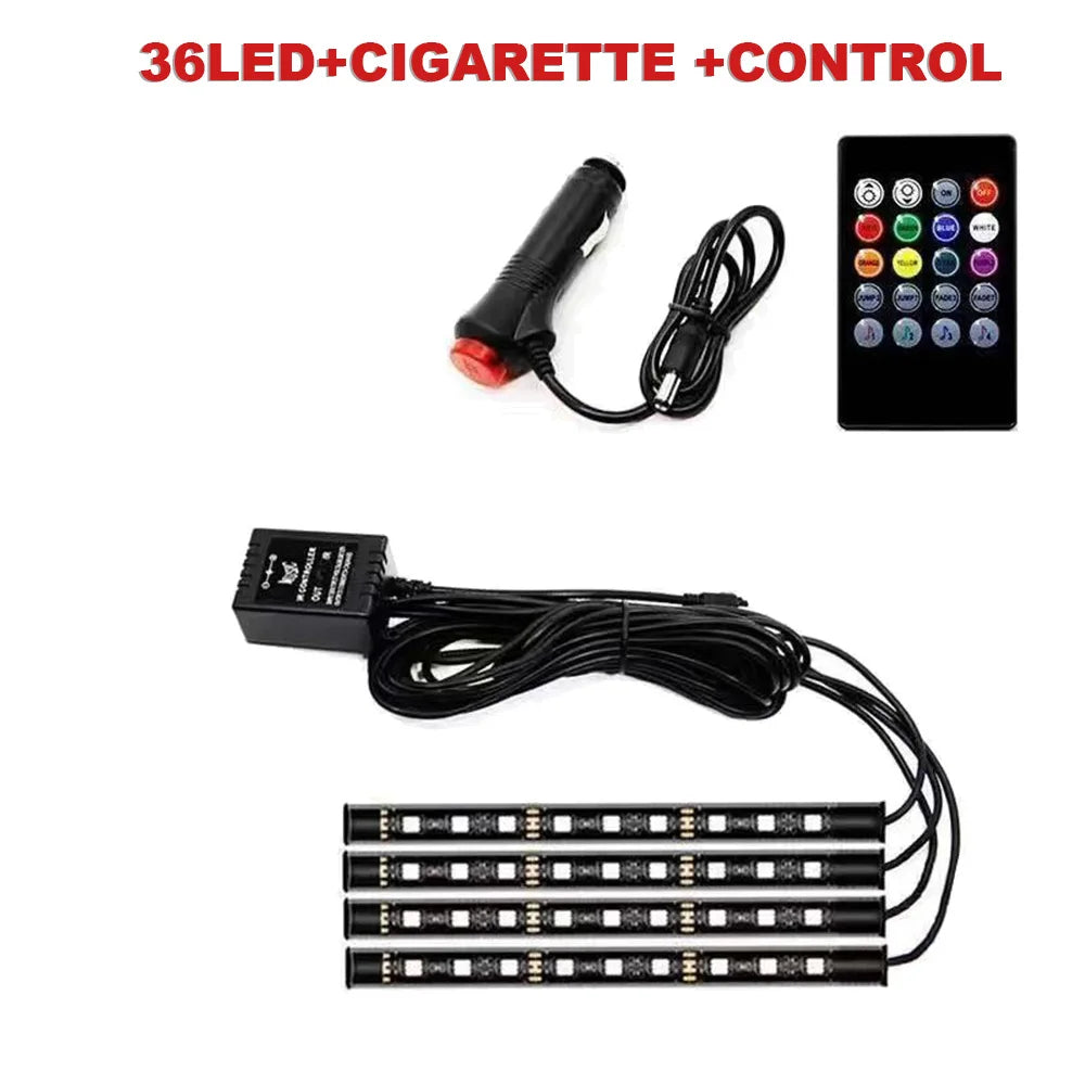 LED RGB Car Foot Ambient Light with USB Cigarette Automotive