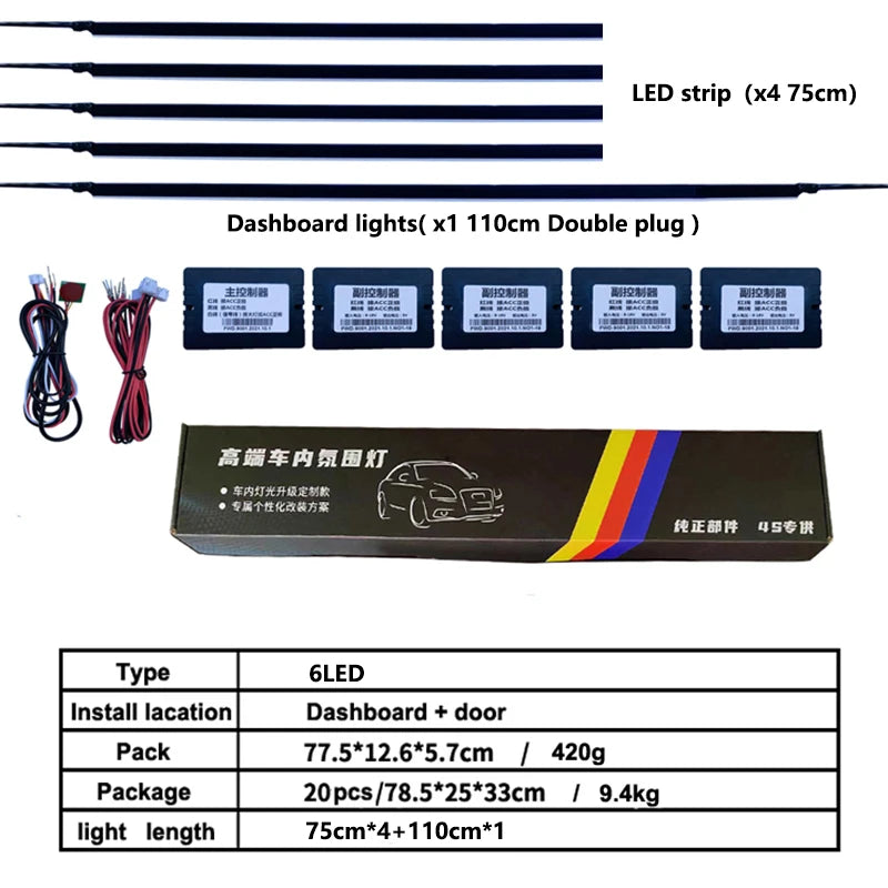 18 In 1 LED Car Ambient Lights Interior LED Acrylic Strip Light